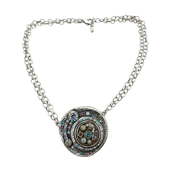 Patricia Locke Multicolor Swarovski Crystal Silver Tone Pendant Necklace 16 Inch - Picture 3 of 5